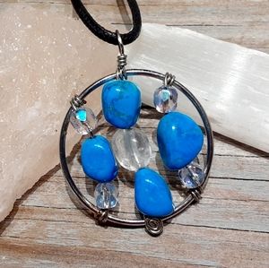 Boho Blue Howlite & Quartz Pendant Necklace